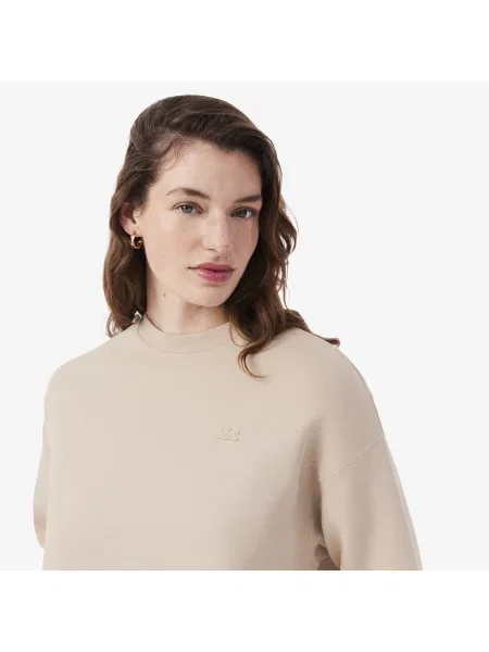 Lacoste Bluza Z Okrągłym Dekoltem Oversize beżowa