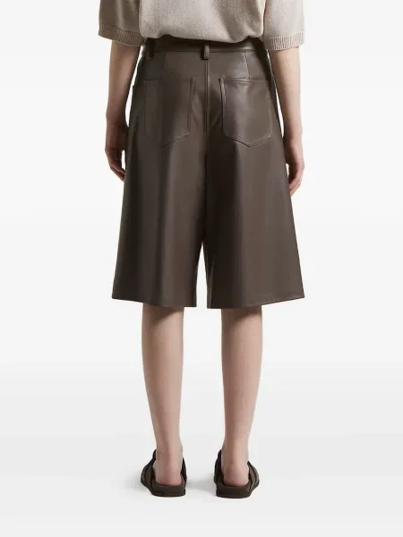 Pantaloni scurți Peserico din piele plisate maro