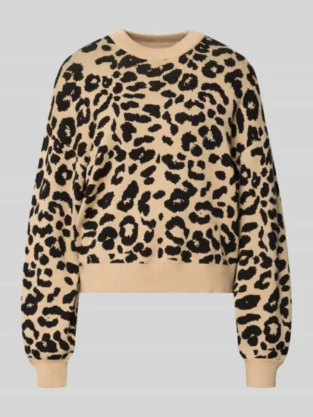 Sweter z dzianiny z okrągłym dekoltem model ‘CHARLOTT’ Noisy May beżowy