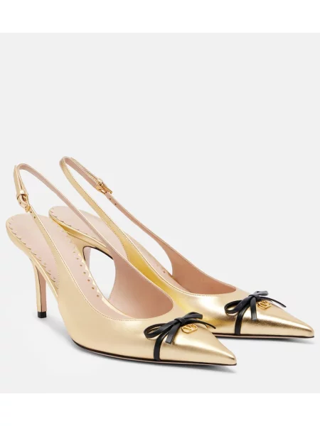 Pantofi cu toc Valentino Garavani din piele slingback auriu