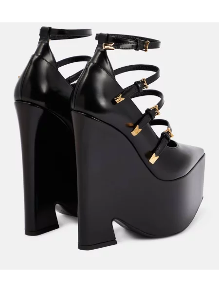 Pantofi cu toc Versace din piele cu platformă negru