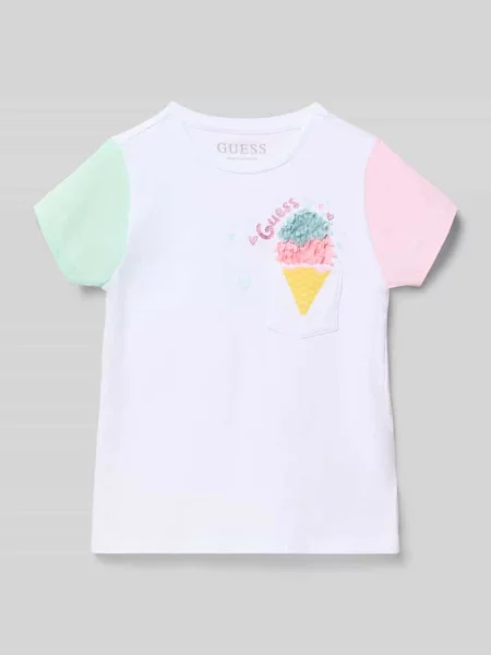 Koszulka z nadrukiem logo krój regular fit Guess biała