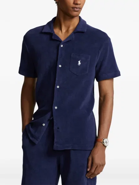 Хавлиени препасан карирана риза Polo Ralph Lauren синьо