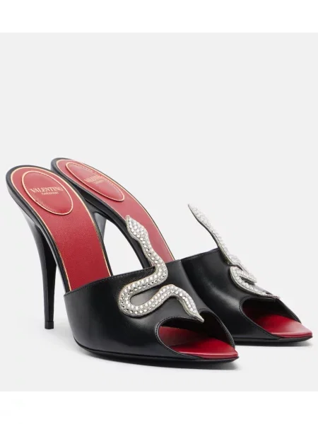 Papuci tip mules Valentino Garavani din piele negru