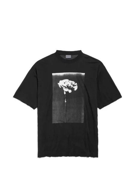 Tricou Balenciaga zdrențuiți cu model floral negru