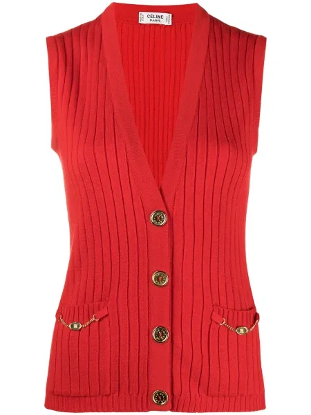Pletená žebrovaná vesta Celine Pre-owned červená