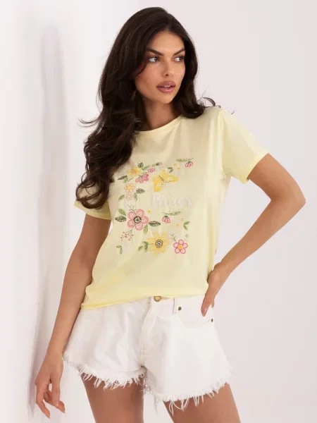 Tricou Italy Moda cu broderie alb