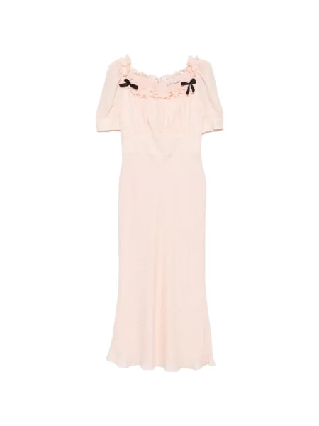 Rochie midi Alessandra Rich de mătase cu volane roz