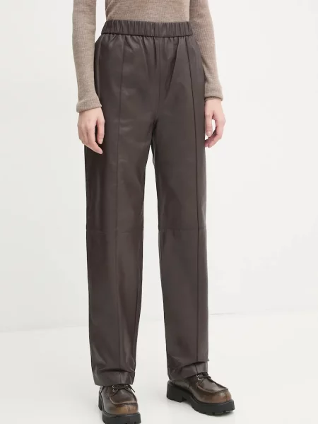 Pantaloni de piele Jimone femei drept high waist maro