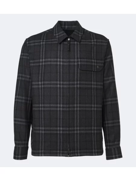 Geacă Burberry de lână în carouri gri