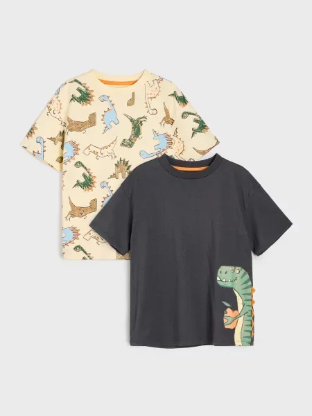 Sinsay trička s motivem dinosaurů 2 pack béžová