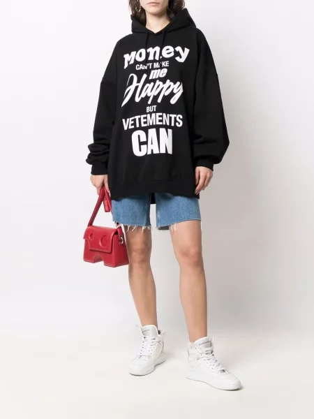 Суичър с качулка Vetements с принт черно
