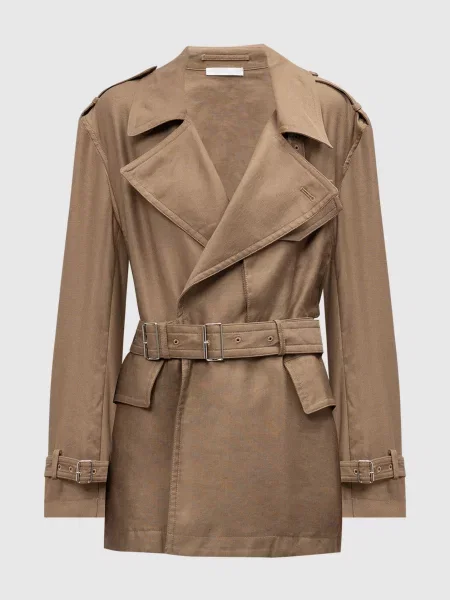 Двобортний укорочений тренч RIDER з льоном Helmut Lang коричневий