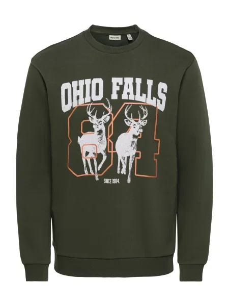 Only & Sons Mikina ONSCeres Montana tmavě zelená / oranžová bílá