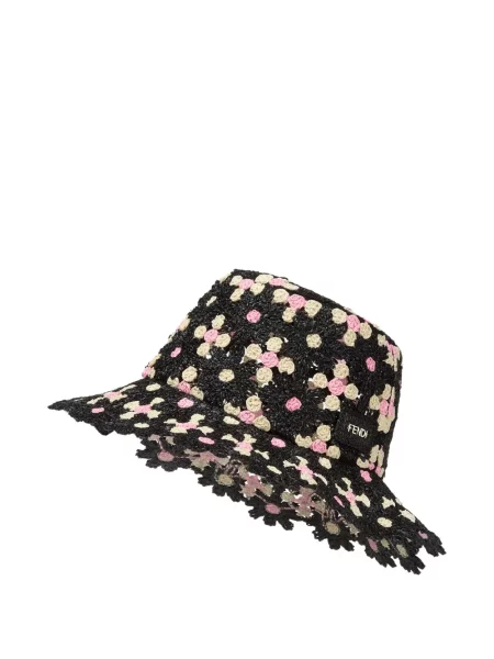 Pălărie Fendi cu model floral tricotate negru