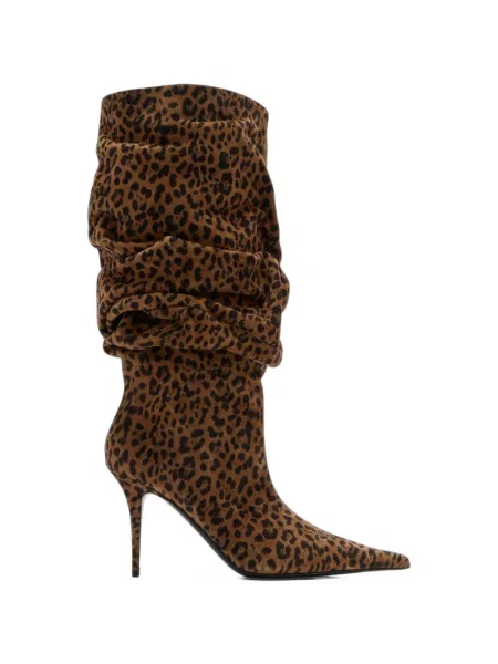Cizme Amina Muaddi cu imagine cu model leopard maro