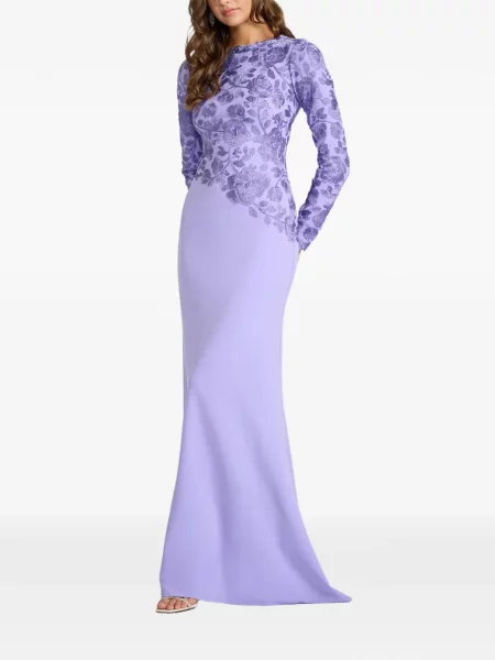 Rochie maxi Tadashi Shoji cu model floral lungă de costum violet