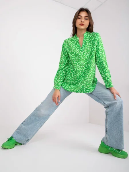 Bluză Fashionhunters cu mâneci lungi lungă verde