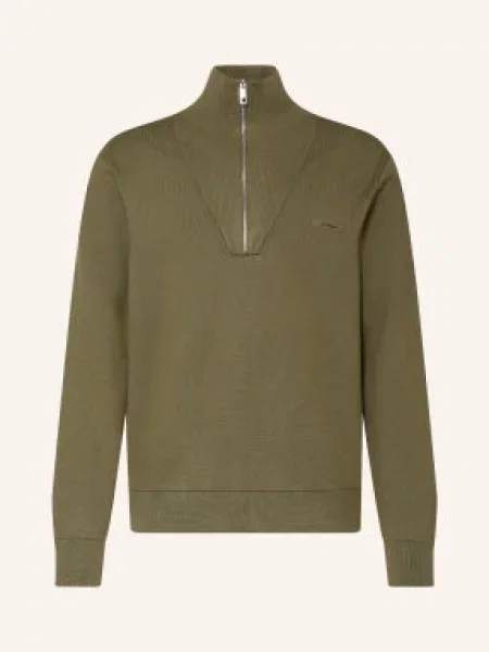 Calvin Klein Sweter Typu Troyer gruen oliwkowy