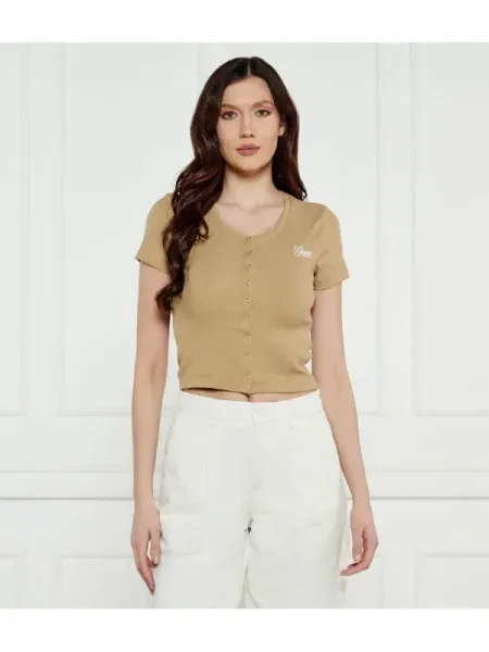 Guess Jeans Bluză SNAP EMBRO | Cropped Fit maro