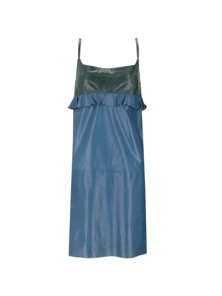 Rochie midi La Rose din piele cu volane albastru