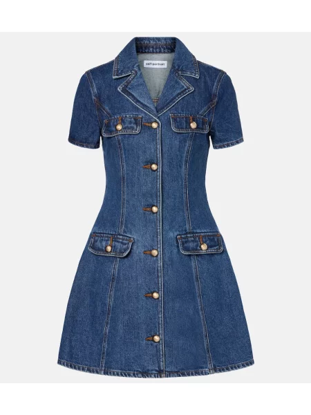 Sukienka jeansowa Self-portrait garniturowa niebieska