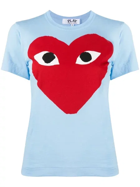 Tricou Comme Des Garcons Play cu imagine cu motiv cu inimi cu decolteu în U albastru
