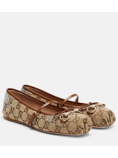 Balerini Gucci din canvas bej