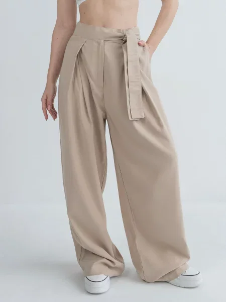 Штани палаццо IJ palazzo-beig бавовна/віскоза бежевий