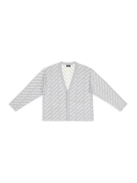 Lniany kardigan Balenciaga z autografem szary