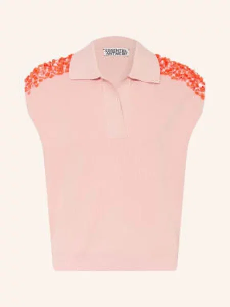 Essentiel Antwerp Dzianinowa Koszulka Polo Joline Z Cekinami I Kamieniami Ozdobnymi rosa pomarańczowe