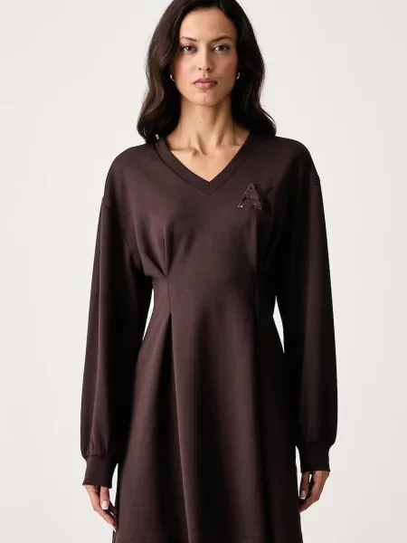 Armani Exchange rochie evazată cu vâscoză maro