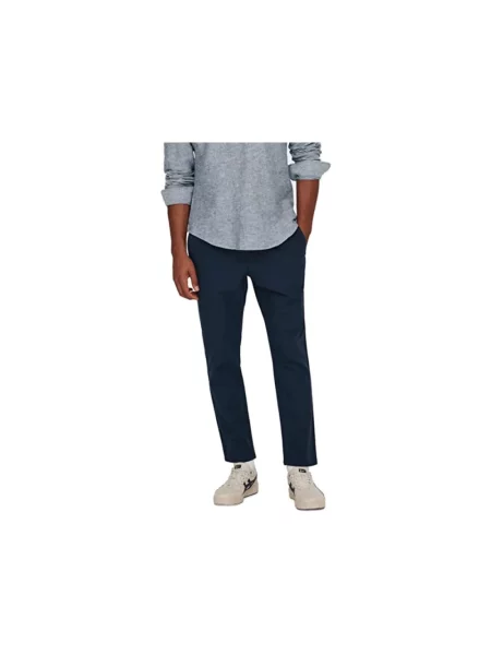 Spodnie lniane o kroju tapered z mieszanki bawełny i lnu model LINUS' Only & Sons niebieskie