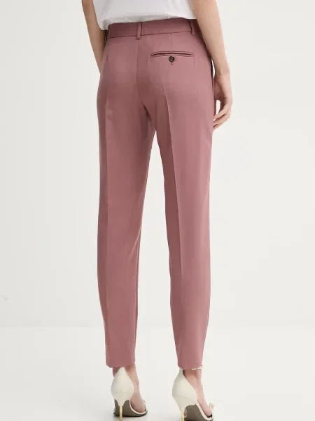 Vlněné kalhoty PS Paul Smith jednoduché medium waist růžová