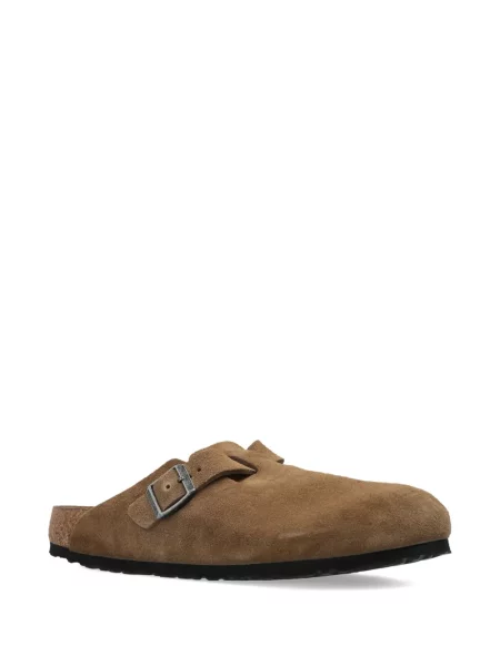 Papuci tip mules Birkenstock din piele de căprioară cu cataramă maro