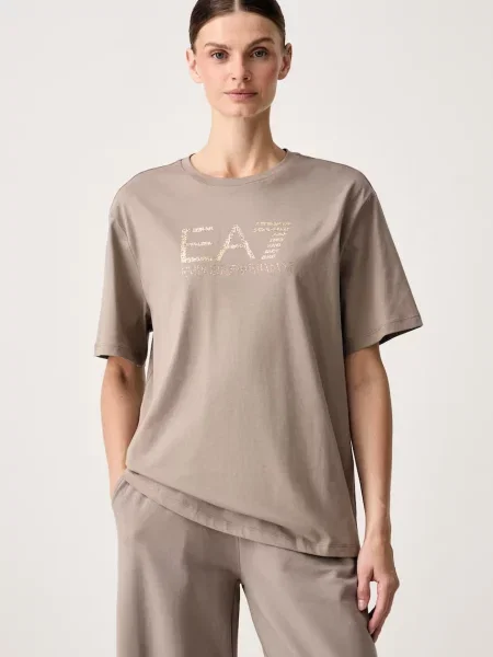Emporio Armani tricou oversized pentru femei din bej