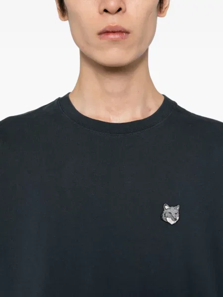 Tricou Maison Kitsune cu broderie albastru