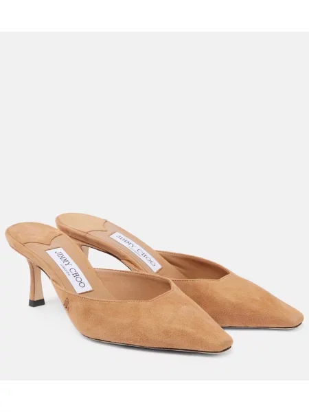 Papuci tip mules Jimmy Choo din piele de căprioară bej