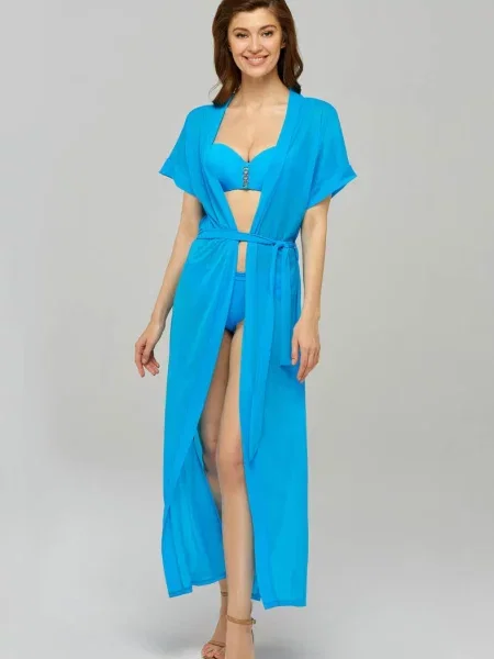 Женский пляжный халат блакитний