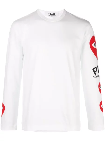 Tricou Comme Des Garcons Play cu imagine cu motiv cu inimi alb