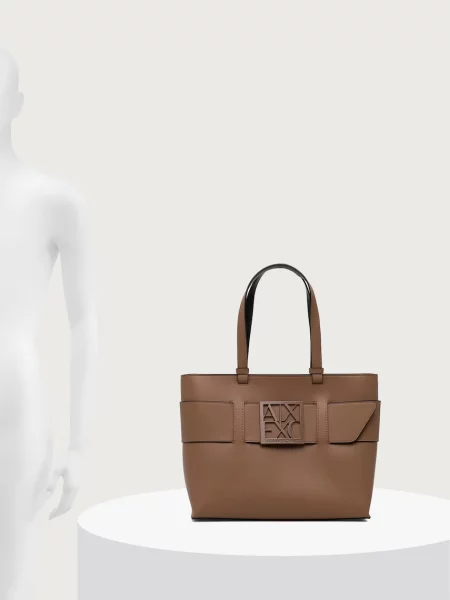 Műbőr shopper táska Armani Exchange bézs
