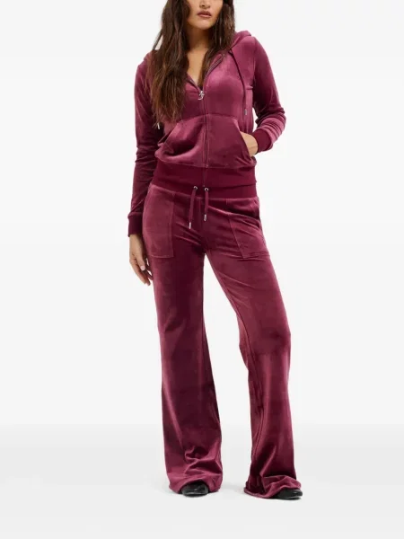 Велур суичър с качулка Juicy Couture червено