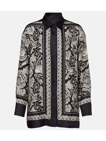 Jedwabny top Nili Lotan z wzorem paisley czarny