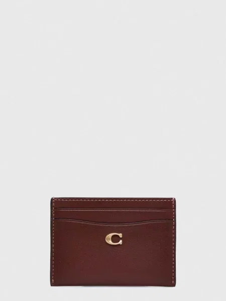Usnjen etui za kartice Coach Essential Card Case bordo rjava