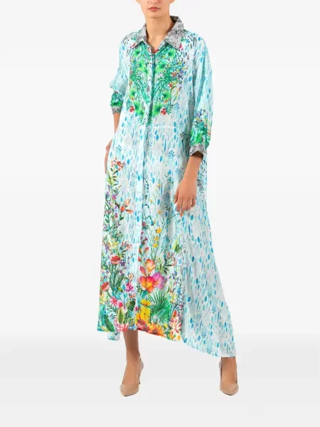 Rochie tip cămașă Saraco de mătase cu model floral cu imagine verde
