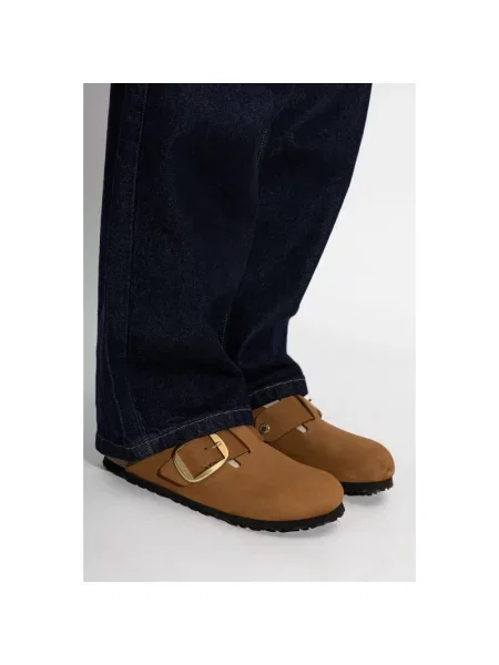 Birkenstock klapki mules nubukowe Boston Big Buckle Nubuck Leather brązowe