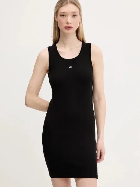 Haljina Tommy Jeans mini uski kroj crna