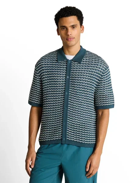 TOM TAILOR DENIM Geacă tricotată verde petrol alb