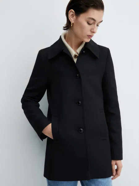 MANGO Пальто Темно-синій Бавовна/поліестер синє