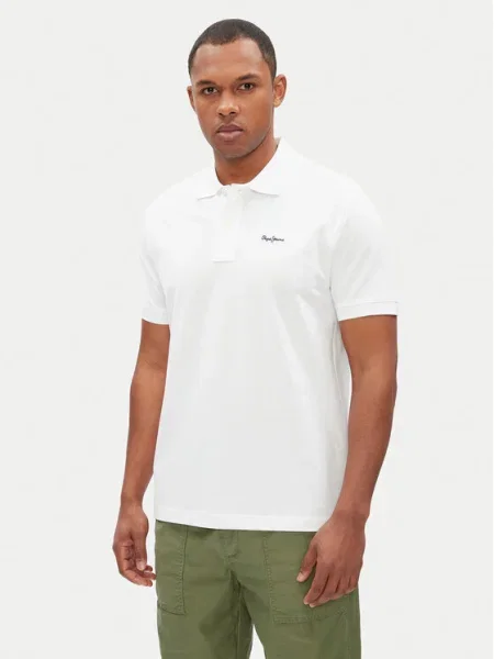 Тениска с яка Pepe Jeans ESSENTIAL POLO CONTRAST LOGO с изчистен дизайн бяло